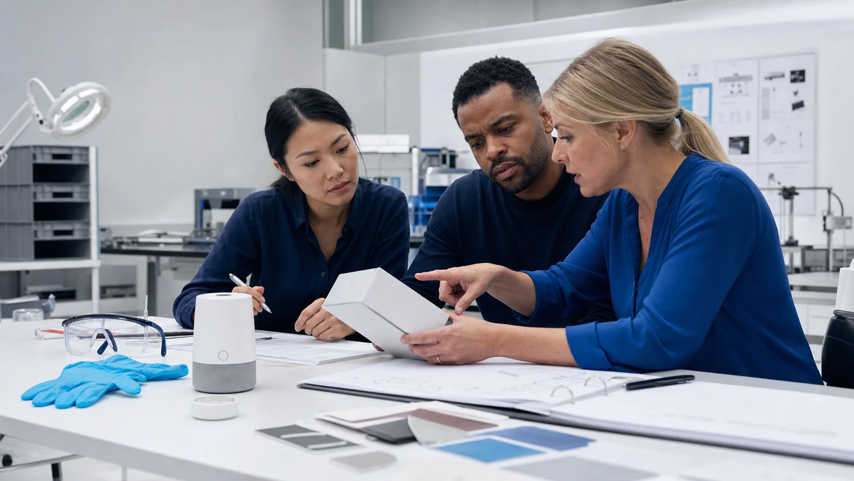 Product specialists reviewing evidence and responsibility for a launch decision