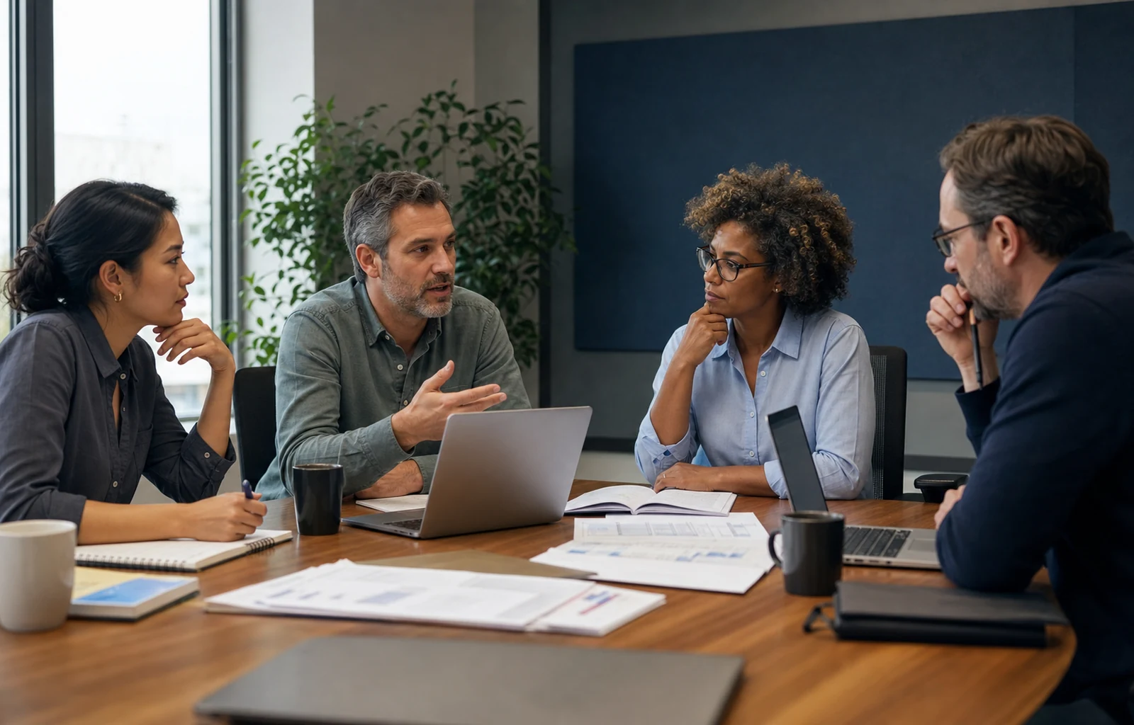 Enterprise buying committee comparing business and technical evidence